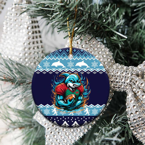 Cardiganshire Wales Christmas Ceramic Ornament Cardigan Bay Dolphin Rugby Design - Aussie Hoodie
