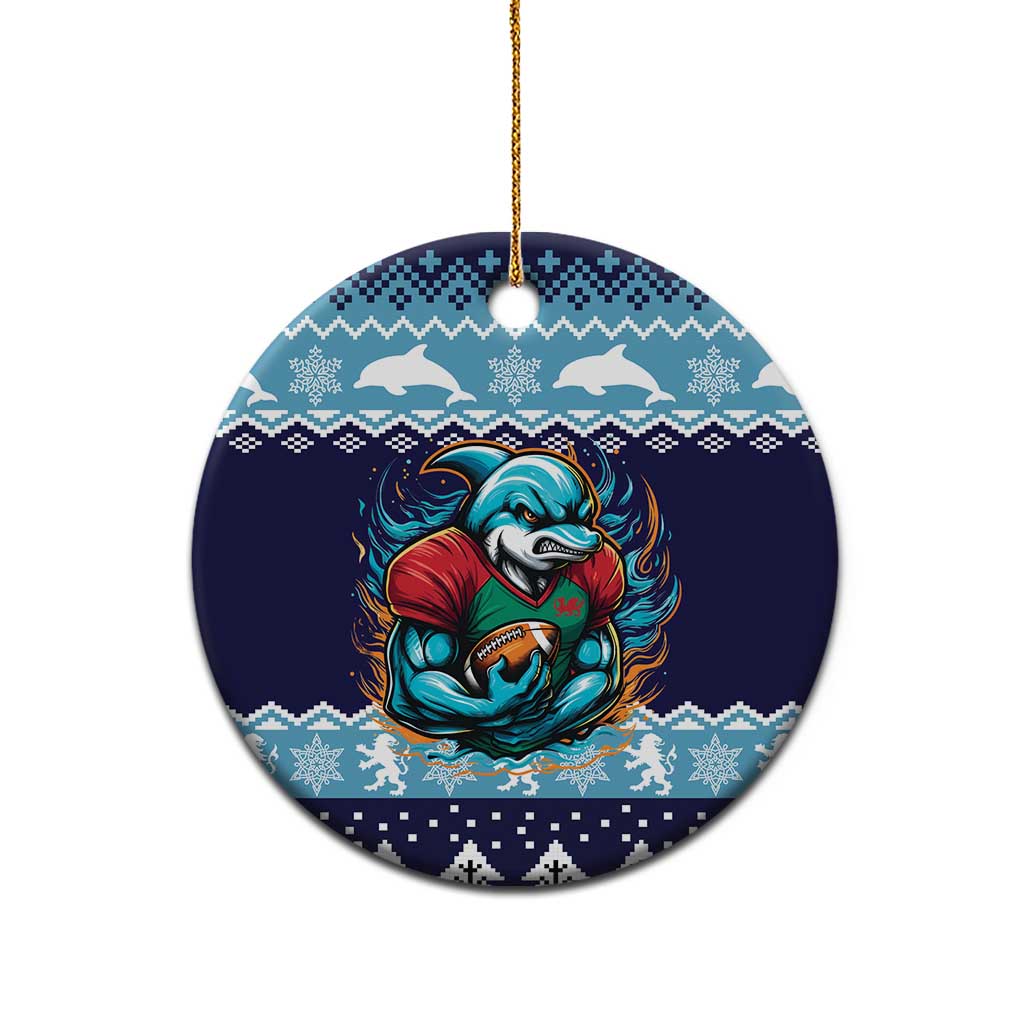 Cardiganshire Wales Christmas Ceramic Ornament Cardigan Bay Dolphin Rugby Design - Aussie Hoodie