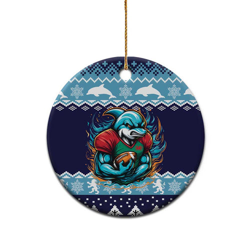Cardiganshire Wales Christmas Ceramic Ornament Cardigan Bay Dolphin Rugby Design - Aussie Hoodie