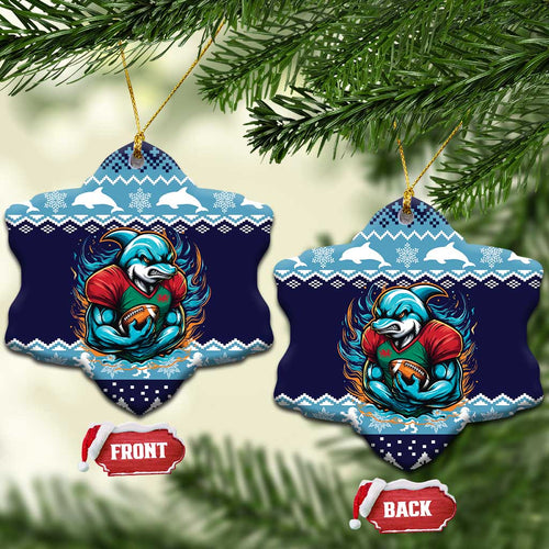 Cardiganshire Wales Christmas Ceramic Ornament Cardigan Bay Dolphin Rugby Design - Aussie Hoodie