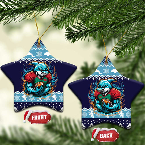 Cardiganshire Wales Christmas Ceramic Ornament Cardigan Bay Dolphin Rugby Design - Aussie Hoodie