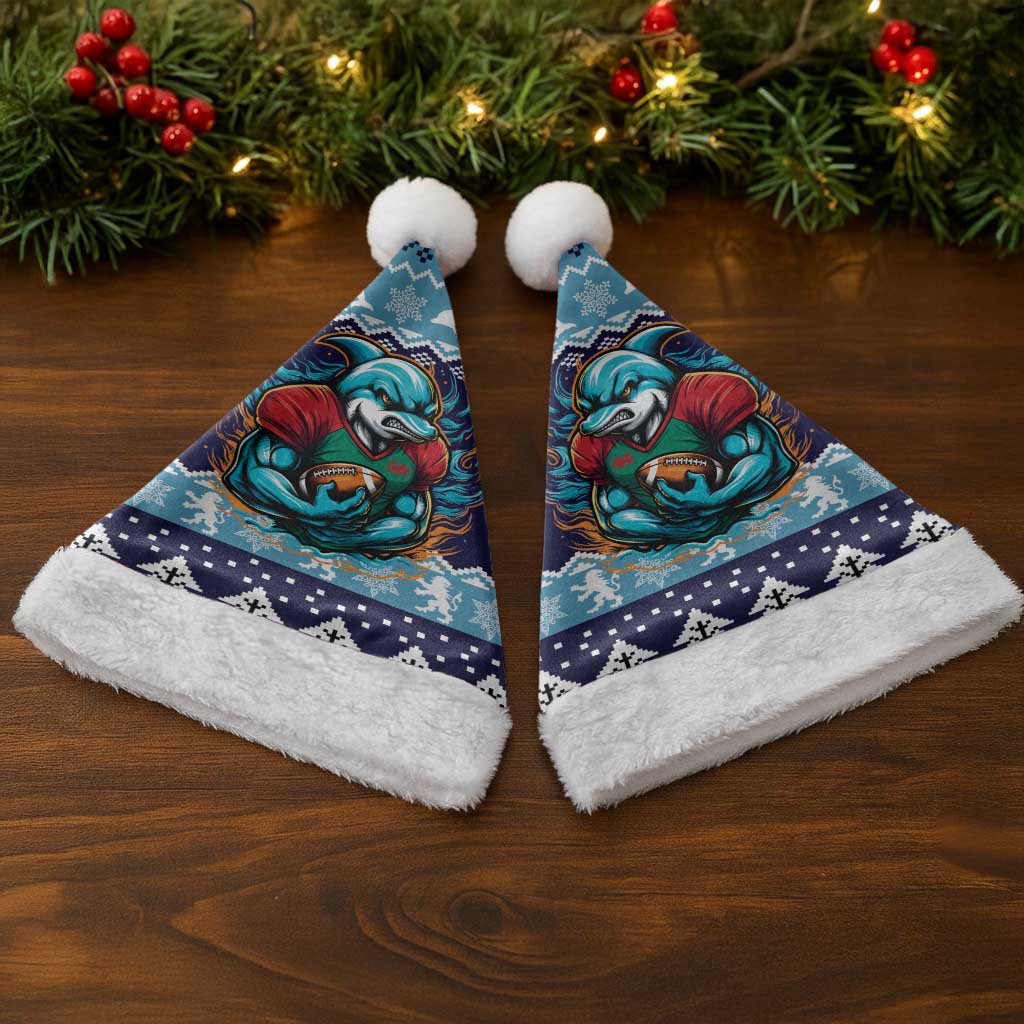 Cardiganshire Wales Christmas Santa Hat Cardigan Bay Dolphin Rugby Design - Aussie Hoodie