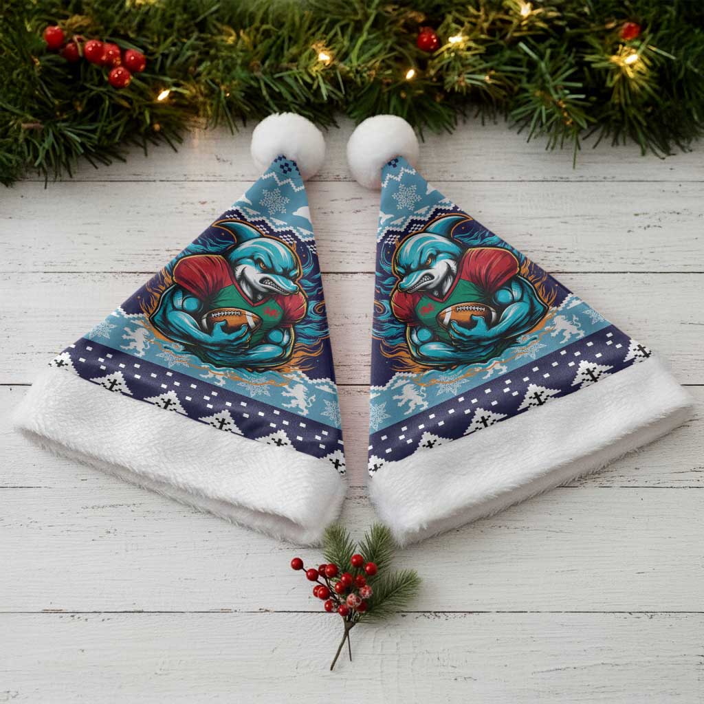 Cardiganshire Wales Christmas Santa Hat Cardigan Bay Dolphin Rugby Design - Aussie Hoodie