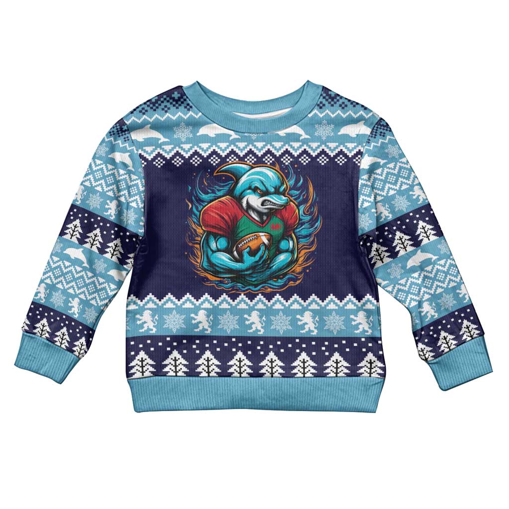 Cardiganshire Wales Christmas Kid Ugly Christmas Sweater Cardigan Bay Dolphin Rugby Design - Aussie Hoodie
