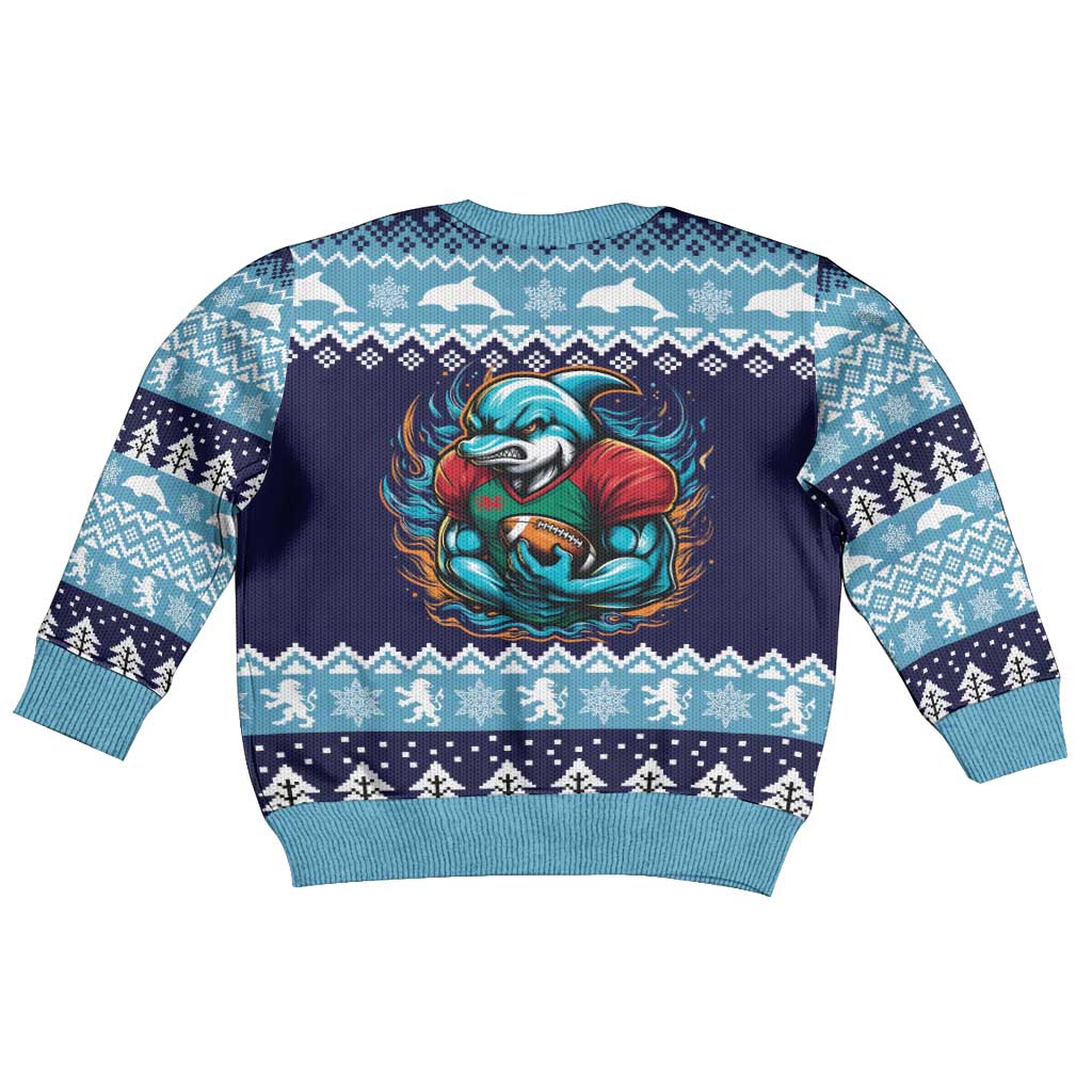 Cardiganshire Wales Christmas Kid Ugly Christmas Sweater Cardigan Bay Dolphin Rugby Design - Aussie Hoodie