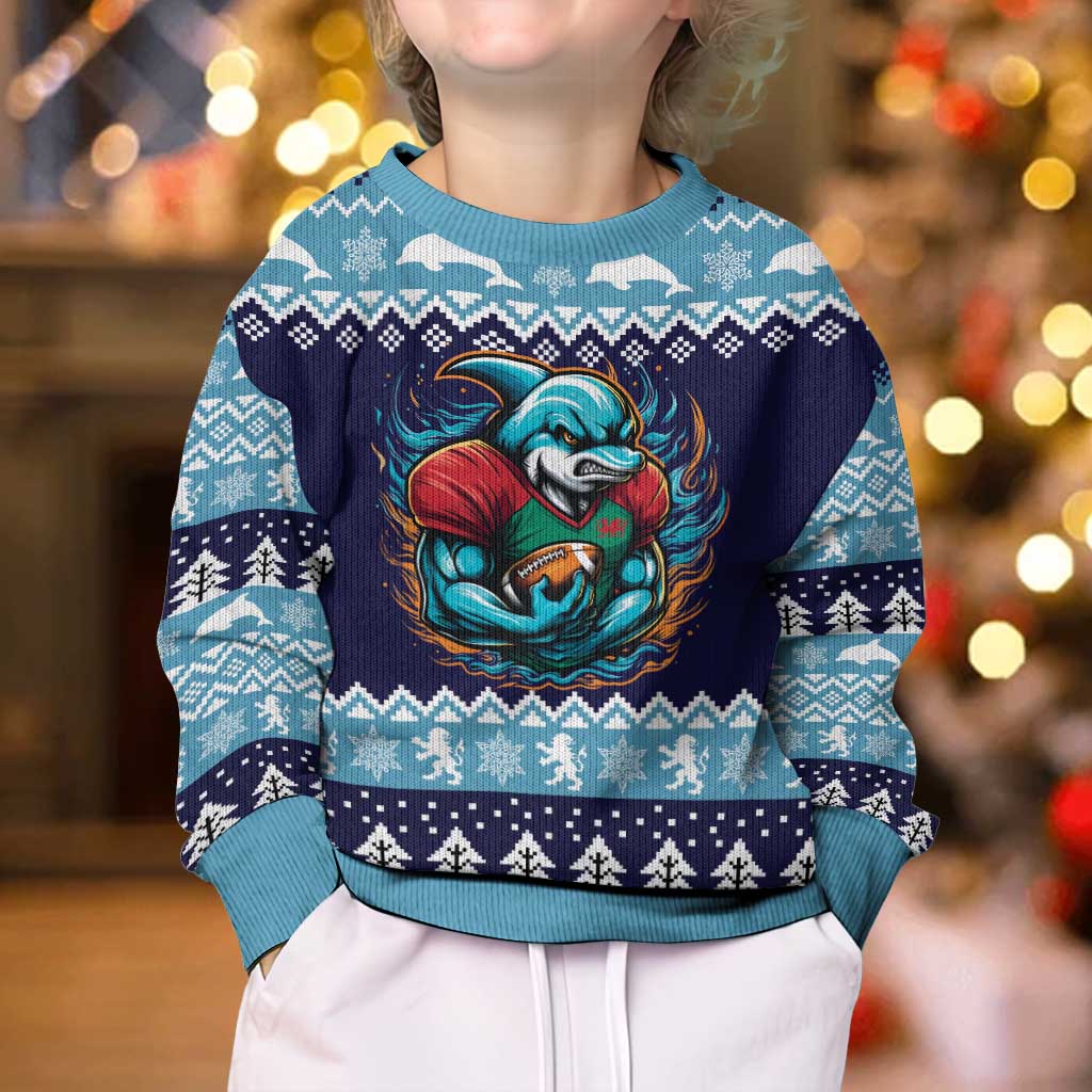 Cardiganshire Wales Christmas Kid Ugly Christmas Sweater Cardigan Bay Dolphin Rugby Design - Aussie Hoodie