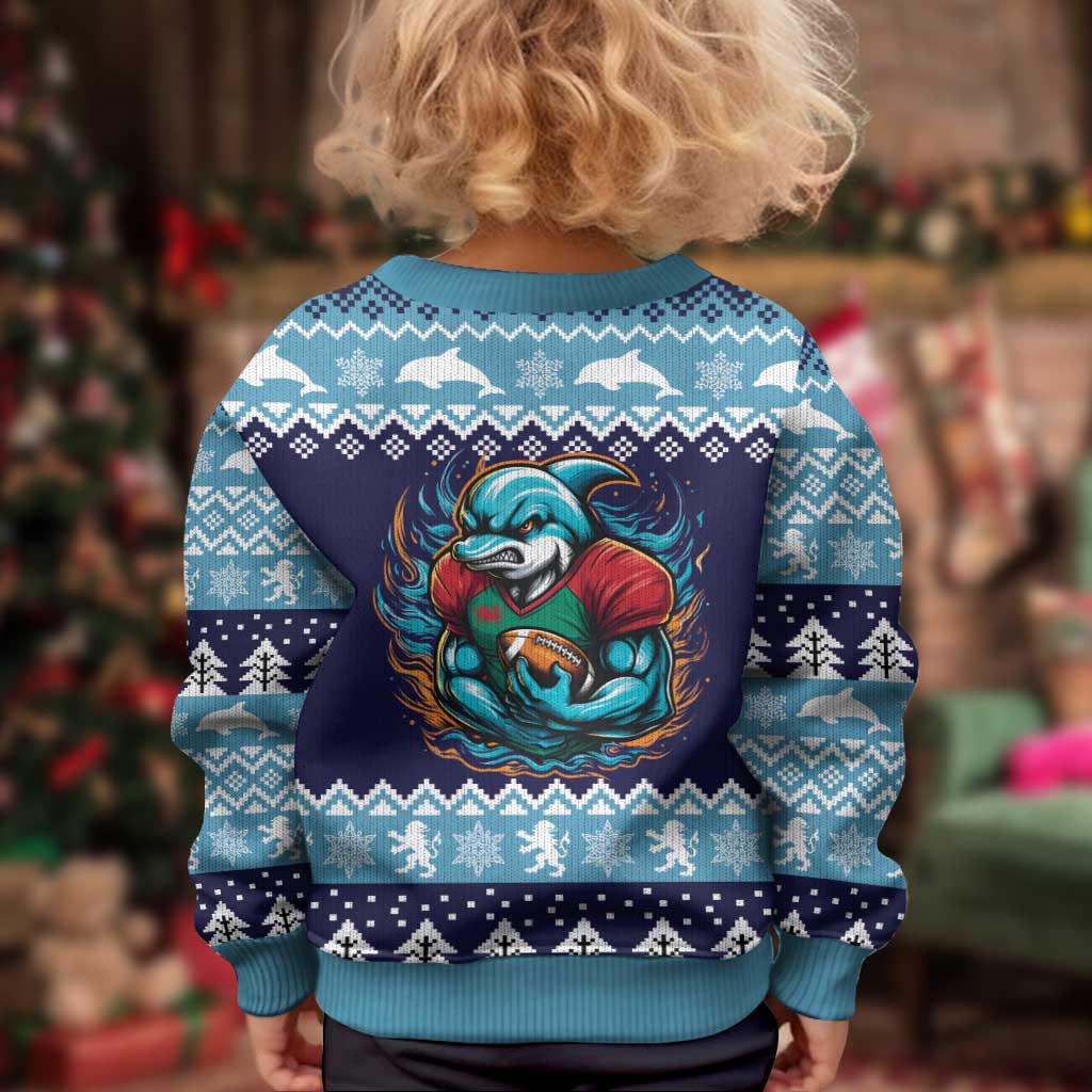Cardiganshire Wales Christmas Kid Ugly Christmas Sweater Cardigan Bay Dolphin Rugby Design - Aussie Hoodie