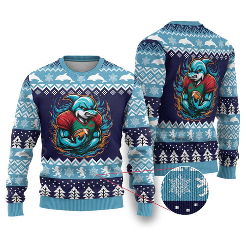 Cardiganshire Wales Christmas Ugly Christmas Sweater Cardigan Bay Dolphin Rugby Design - Aussie Hoodie