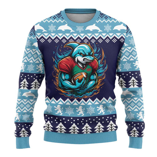 Cardiganshire Wales Christmas Ugly Christmas Sweater Cardigan Bay Dolphin Rugby Design - Aussie Hoodie