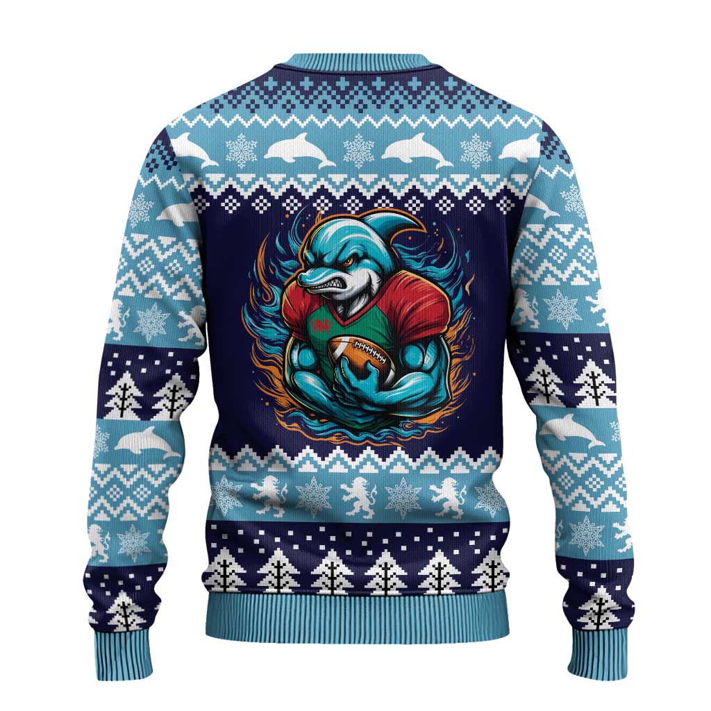 Cardiganshire Wales Christmas Ugly Christmas Sweater Cardigan Bay Dolphin Rugby Design - Aussie Hoodie