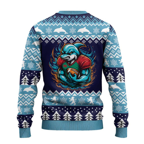Cardiganshire Wales Christmas Ugly Christmas Sweater Cardigan Bay Dolphin Rugby Design - Aussie Hoodie