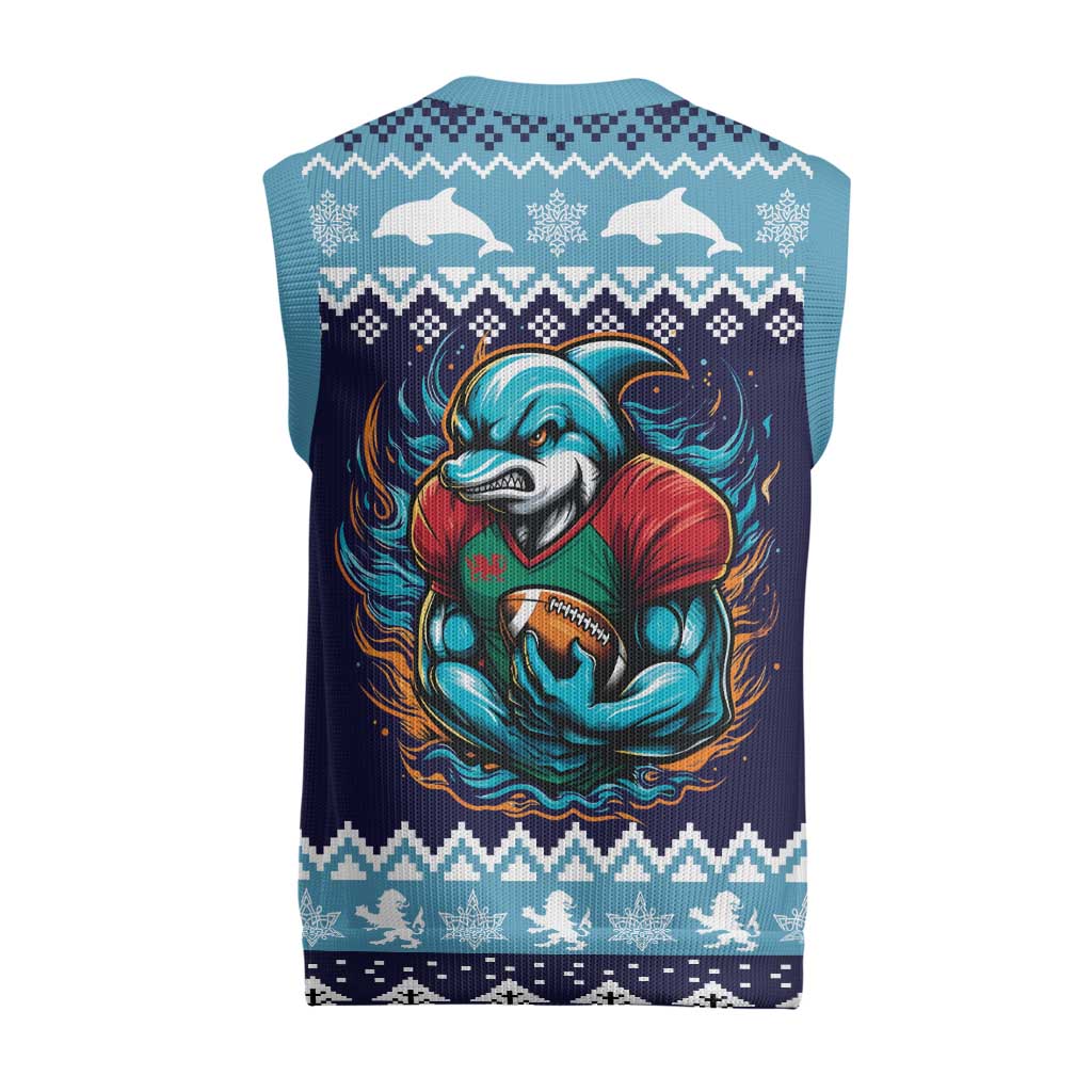 Cardiganshire Wales Christmas Knitted V-Neck Vest Cardigan Bay Dolphin Rugby Design - Aussie Hoodie