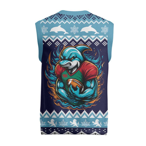 Cardiganshire Wales Christmas Knitted V-Neck Vest Cardigan Bay Dolphin Rugby Design - Aussie Hoodie