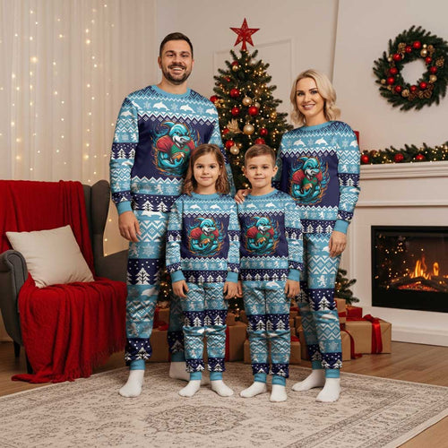 Cardiganshire Wales Christmas Pajama Set Cardigan Bay Dolphin Rugby Design - Aussie Hoodie