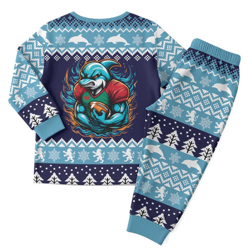 Cardiganshire Wales Christmas Pajama Set Cardigan Bay Dolphin Rugby Design - Aussie Hoodie