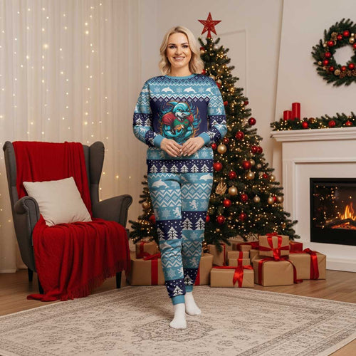 Cardiganshire Wales Christmas Pajama Set Cardigan Bay Dolphin Rugby Design - Aussie Hoodie