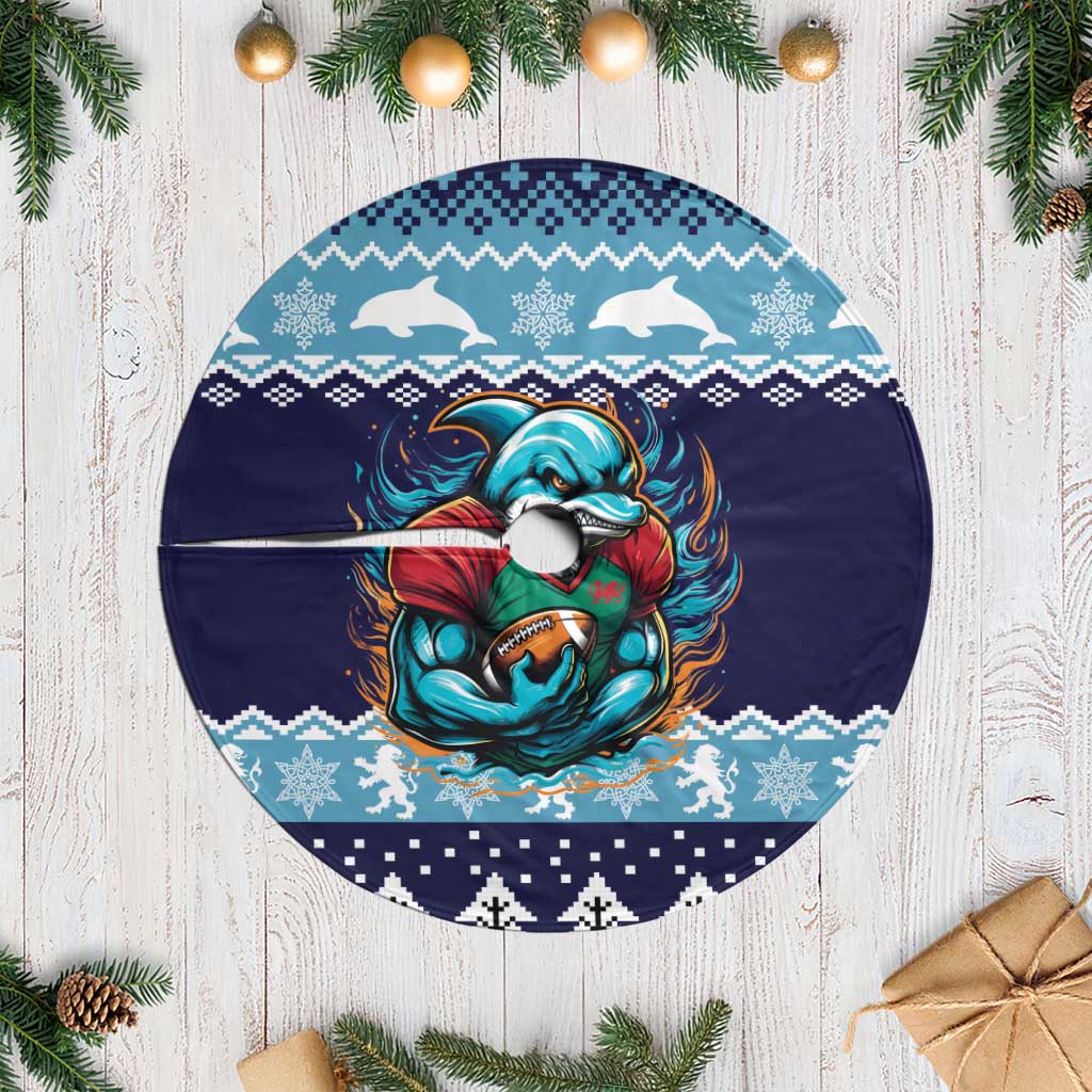 Cardiganshire Wales Christmas Tree Skirt Cardigan Bay Dolphin Rugby Design - Aussie Hoodie