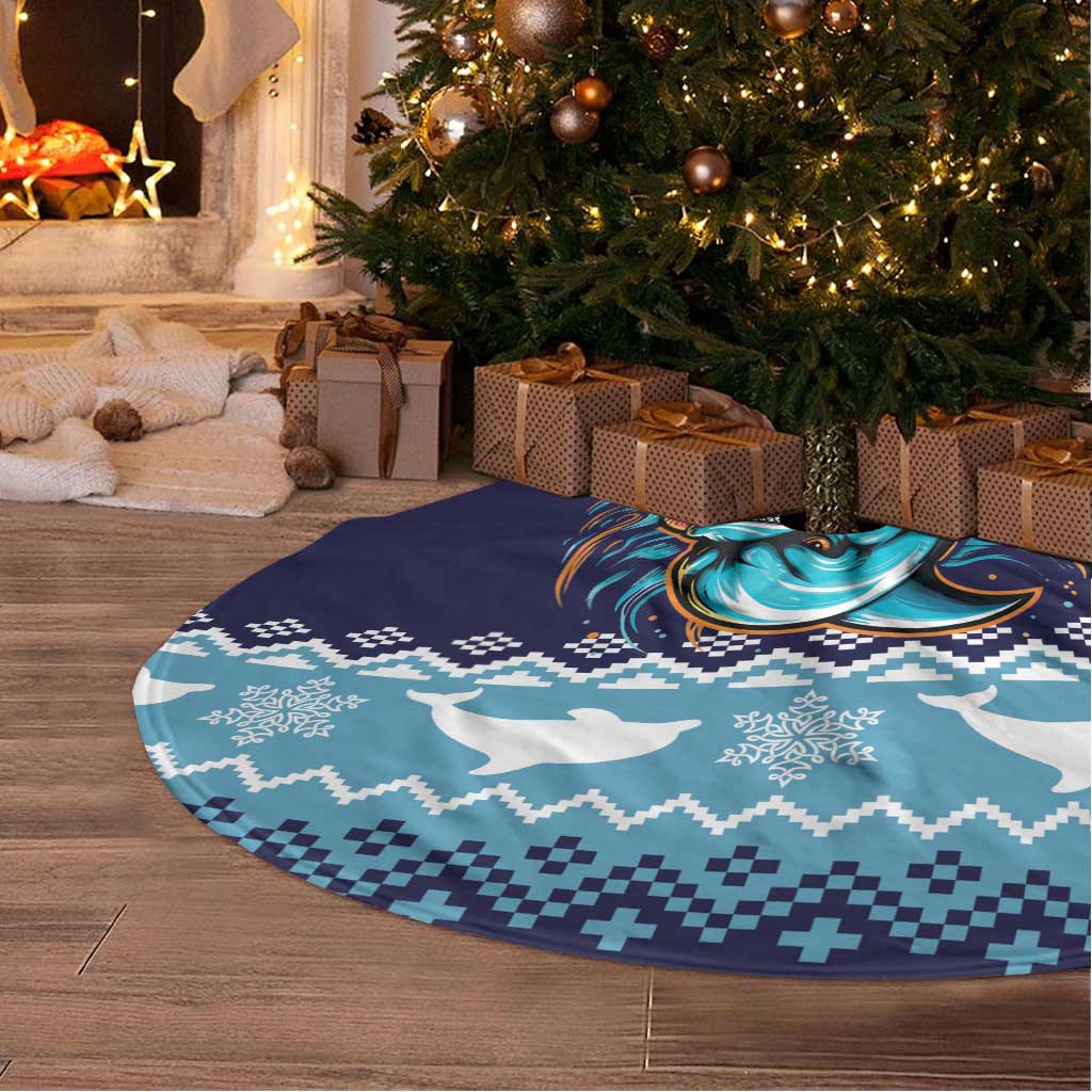 Cardiganshire Wales Christmas Tree Skirt Cardigan Bay Dolphin Rugby Design - Aussie Hoodie