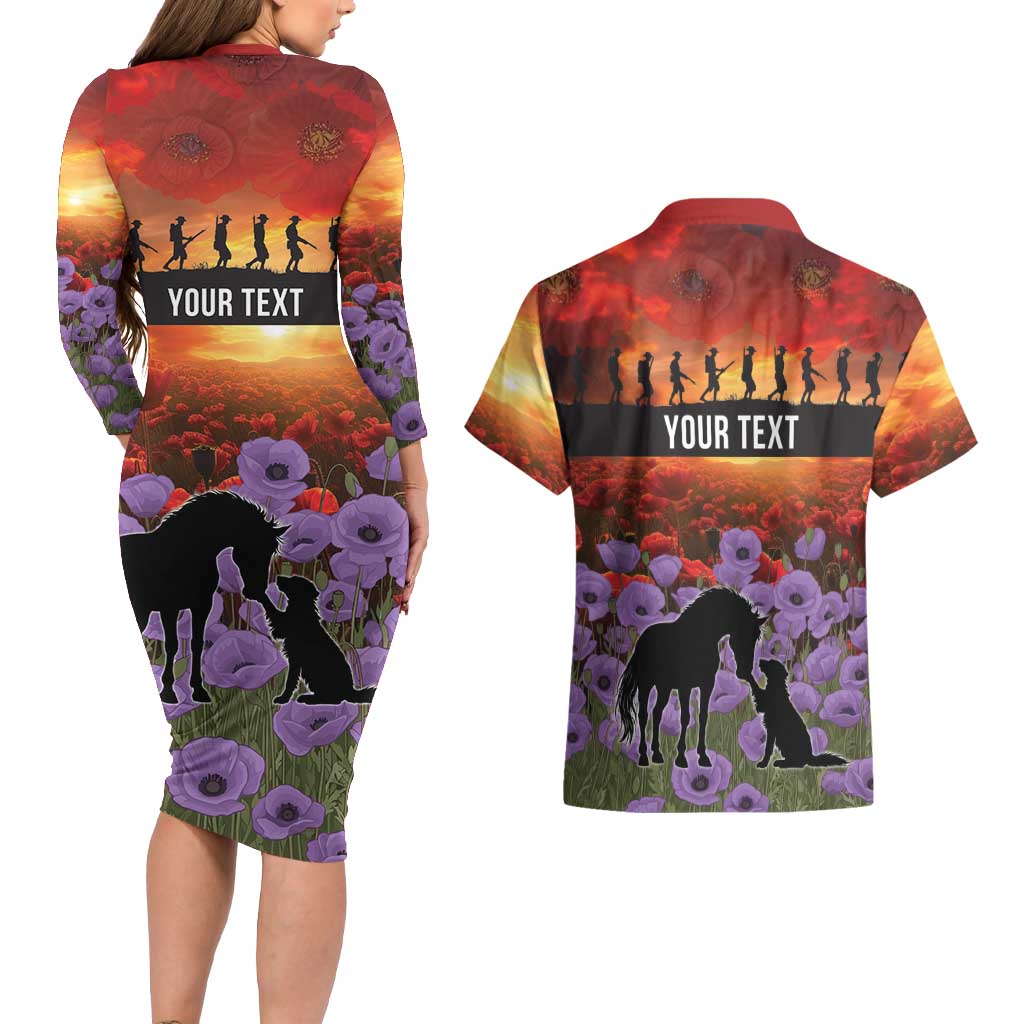 Personalised ANZAC Day Couples Matching Long Sleeve Bodycon Dress and Hawaiian Shirt Remembering the Animals of War