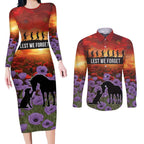 Personalised ANZAC Day Couples Matching Long Sleeve Bodycon Dress and Long Sleeve Button Shirt Remembering the Animals of War