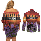 Personalised ANZAC Day Couples Matching Off Shoulder Short Dress and Long Sleeve Button Shirt Remembering the Animals of War