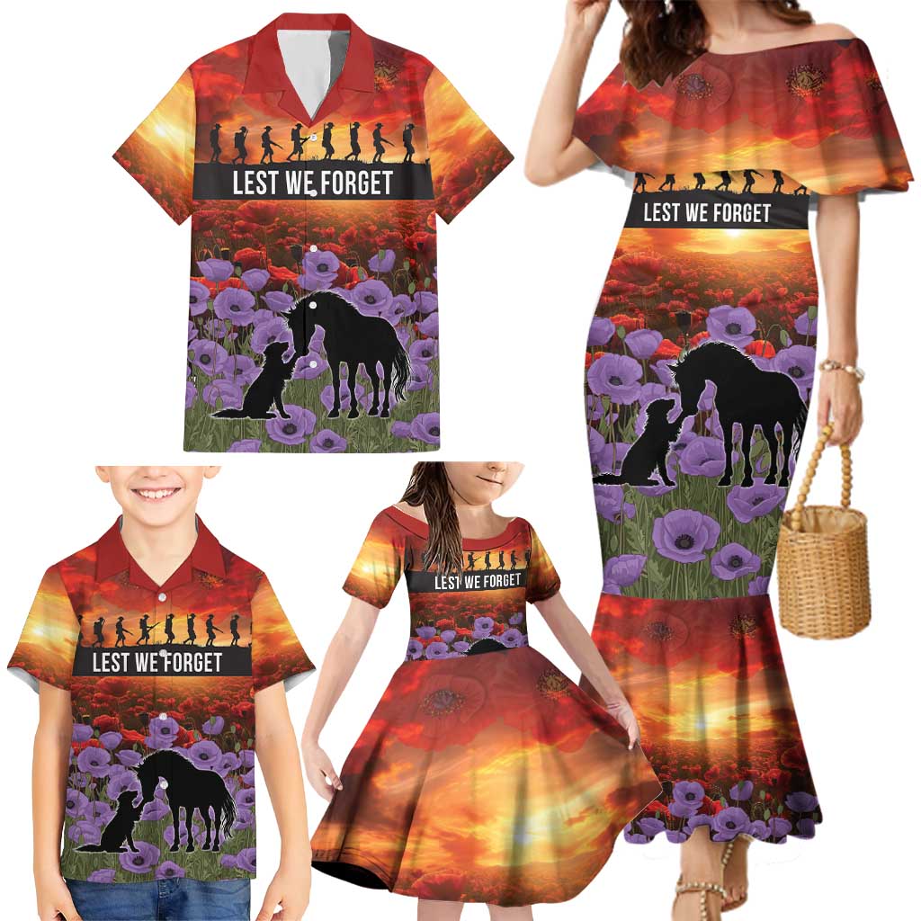 Personalised ANZAC Day Family Matching Mermaid Dress and Hawaiian Shirt Remembering the Animals of War