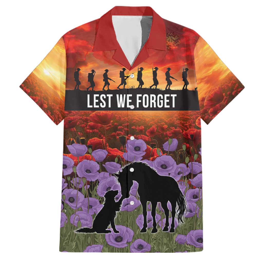 Personalised ANZAC Day Family Matching Off The Shoulder Long Sleeve Dress and Hawaiian Shirt Remembering the Animals of War