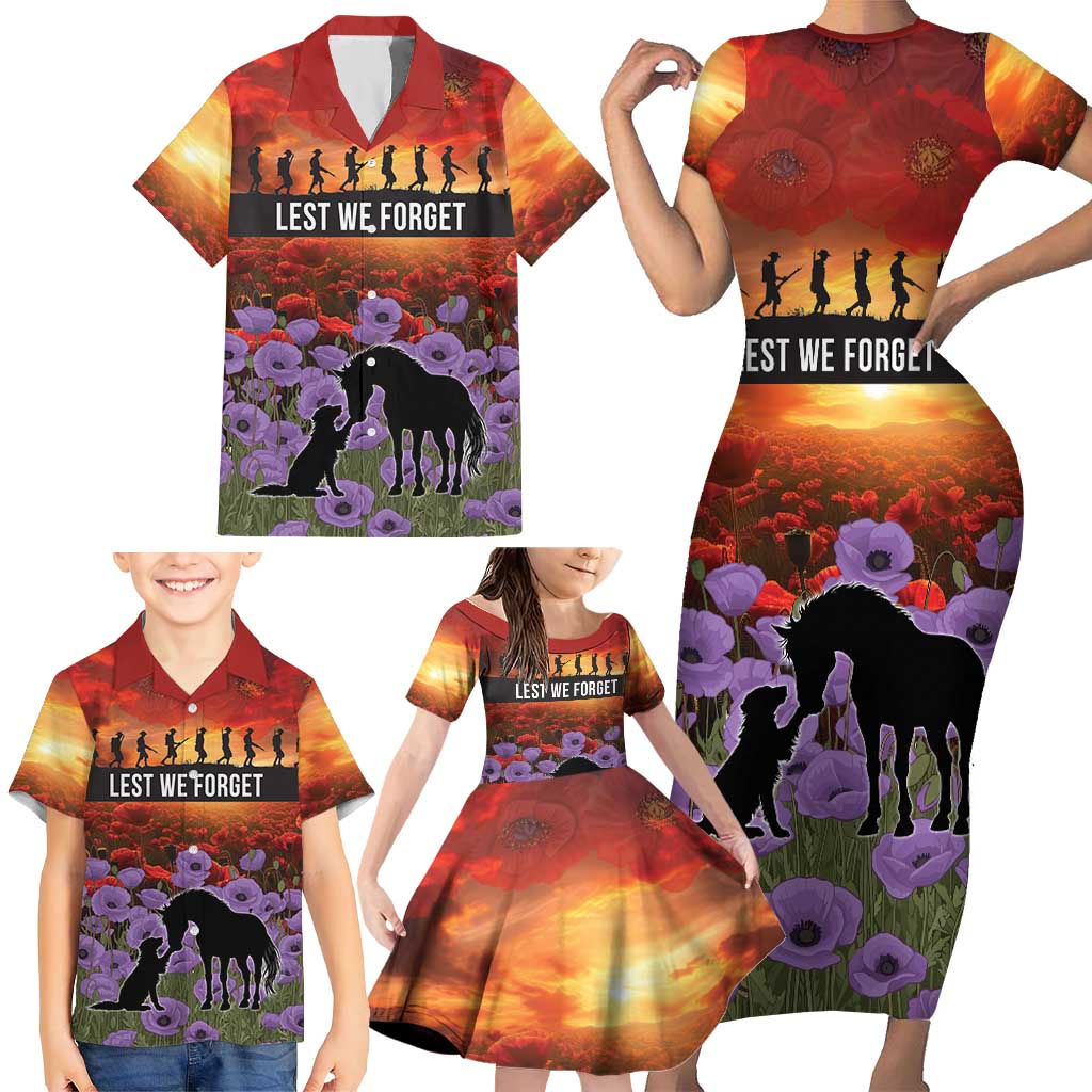 Personalised ANZAC Day Family Matching Short Sleeve Bodycon Dress and Hawaiian Shirt Remembering the Animals of War