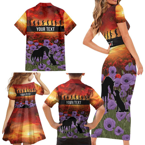 Personalised ANZAC Day Family Matching Short Sleeve Bodycon Dress and Hawaiian Shirt Remembering the Animals of War