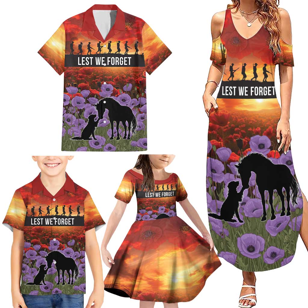 Personalised ANZAC Day Family Matching Summer Maxi Dress and Hawaiian Shirt Remembering the Animals of War
