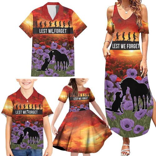 Personalised ANZAC Day Family Matching Summer Maxi Dress and Hawaiian Shirt Remembering the Animals of War