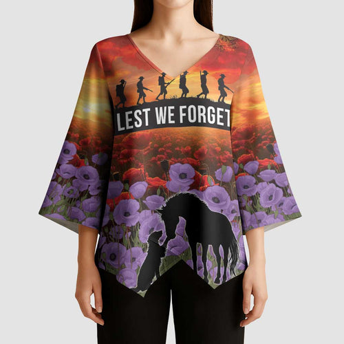 Personalised ANZAC Day Kimono Sleeve Blouse Remembering the Animals of War