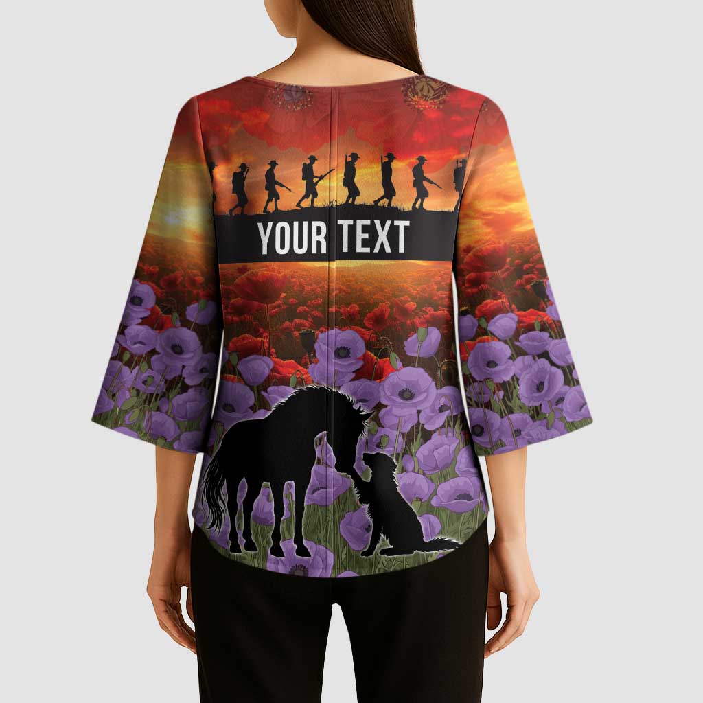 Personalised ANZAC Day Kimono Sleeve Blouse Remembering the Animals of War