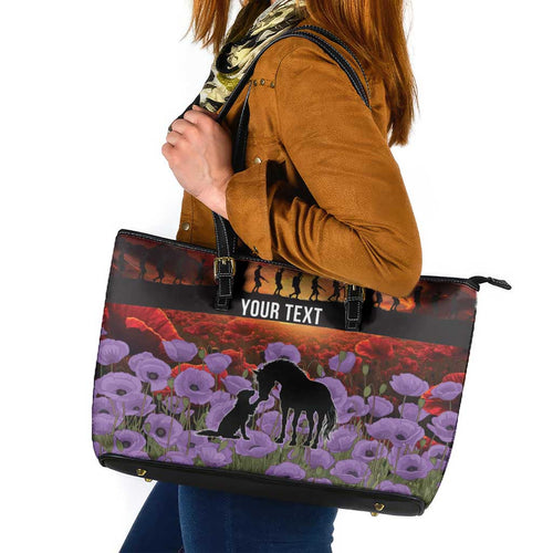 Personalised ANZAC Day Leather Tote Bag Remembering the Animals of War