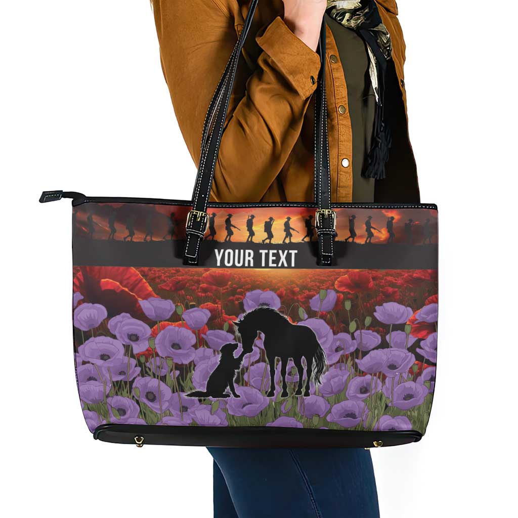 Personalised ANZAC Day Leather Tote Bag Remembering the Animals of War