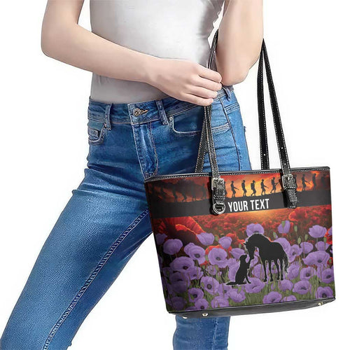 Personalised ANZAC Day Leather Tote Bag Remembering the Animals of War