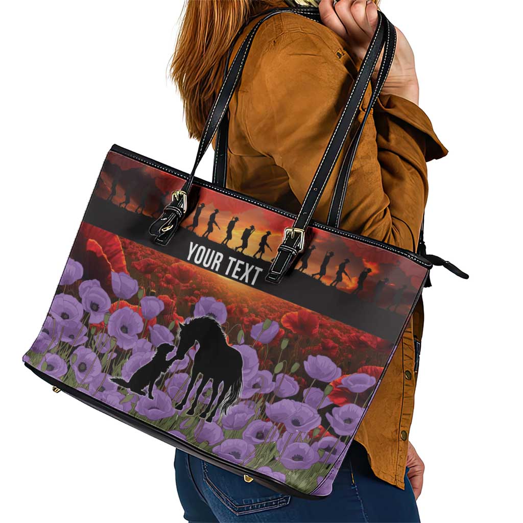 Personalised ANZAC Day Leather Tote Bag Remembering the Animals of War