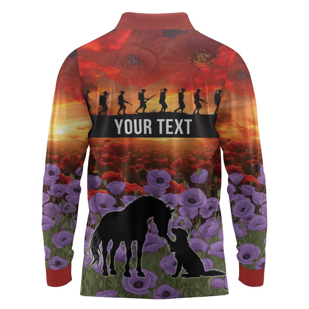 Personalised ANZAC Day Long Sleeve Polo Shirt Remembering the Animals of War