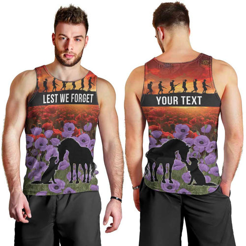 Personalised ANZAC Day Men Tank Top Remembering the Animals of War