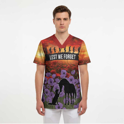 Personalised ANZAC Day Scrub Top Remembering the Animals of War