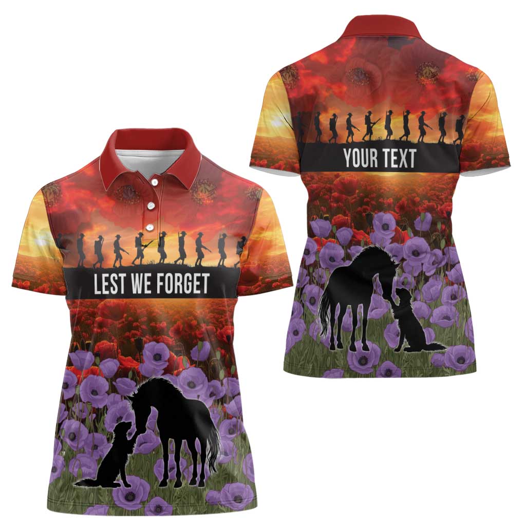Personalised ANZAC Day Women Polo Shirt Remembering the Animals of War