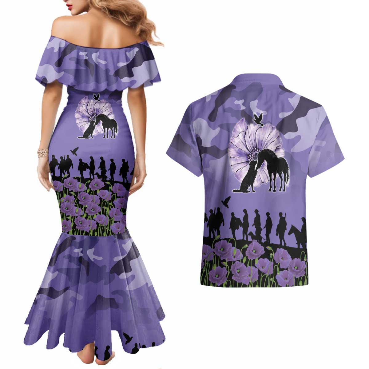ANZAC Day Couples Matching Mermaid Dress and Hawaiian Shirt Lest We Forget the Animals Too