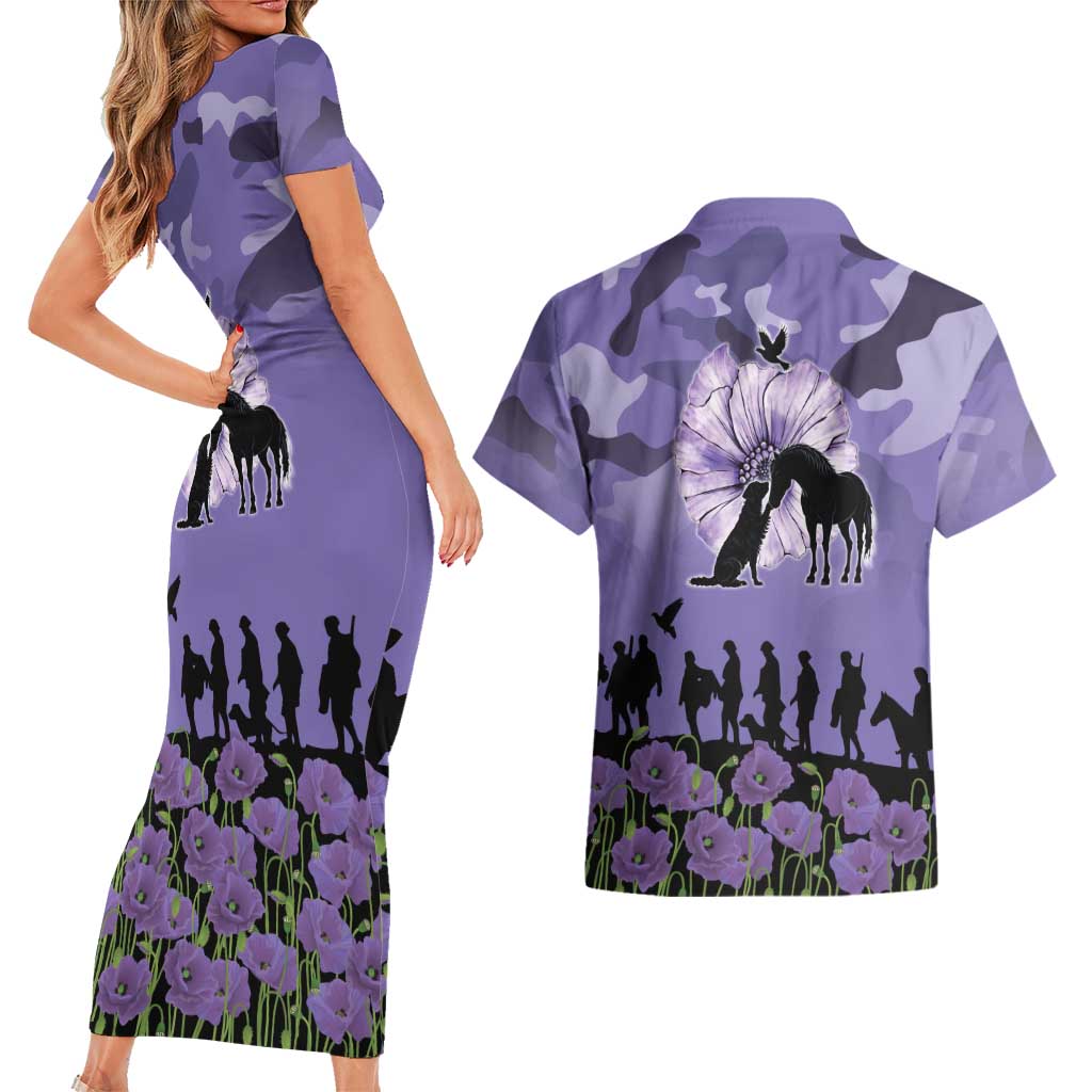 ANZAC Day Couples Matching Short Sleeve Bodycon Dress and Hawaiian Shirt Lest We Forget the Animals Too
