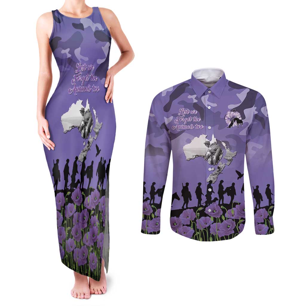 ANZAC Day Couples Matching Tank Maxi Dress and Long Sleeve Button Shirt Lest We Forget the Animals Too