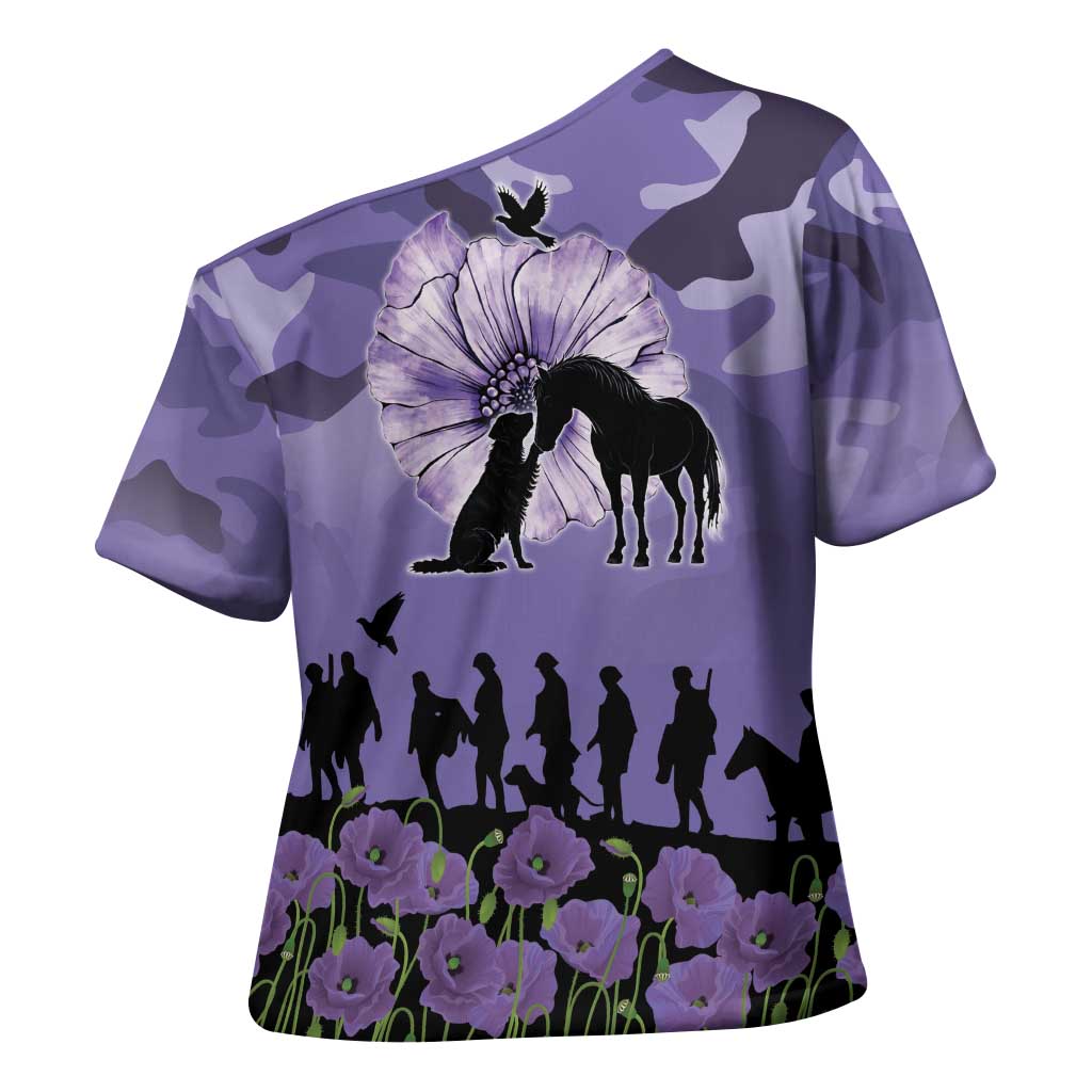 ANZAC Day Cross Shoulder Shirt Lest We Forget the Animals Too