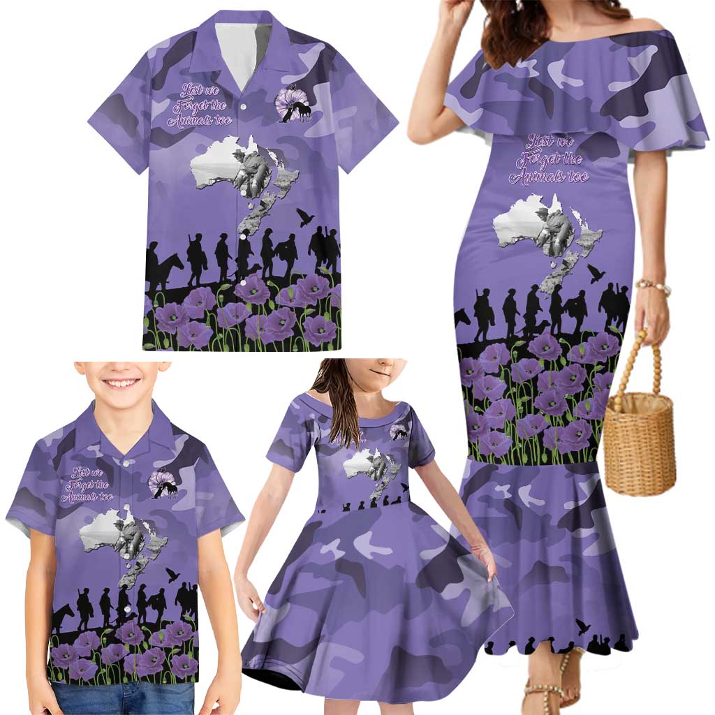 ANZAC Day Family Matching Mermaid Dress and Hawaiian Shirt Lest We Forget the Animals Too