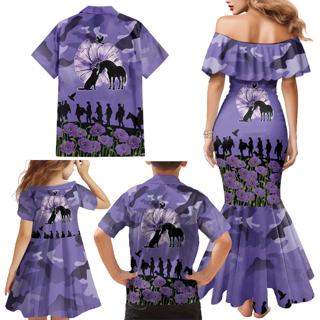 ANZAC Day Family Matching Mermaid Dress and Hawaiian Shirt Lest We Forget the Animals Too