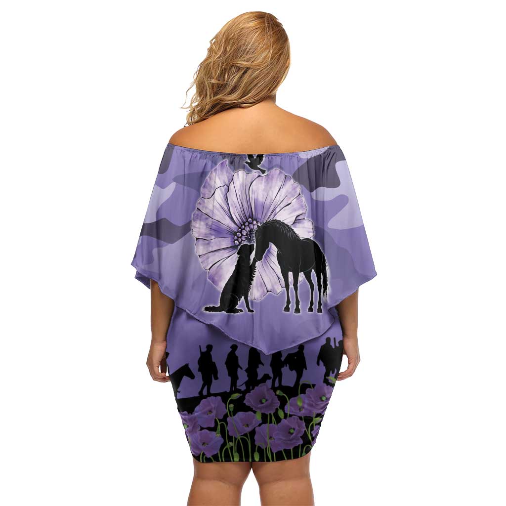 ANZAC Day Family Matching Off Shoulder Short Dress and Hawaiian Shirt Lest We Forget the Animals Too