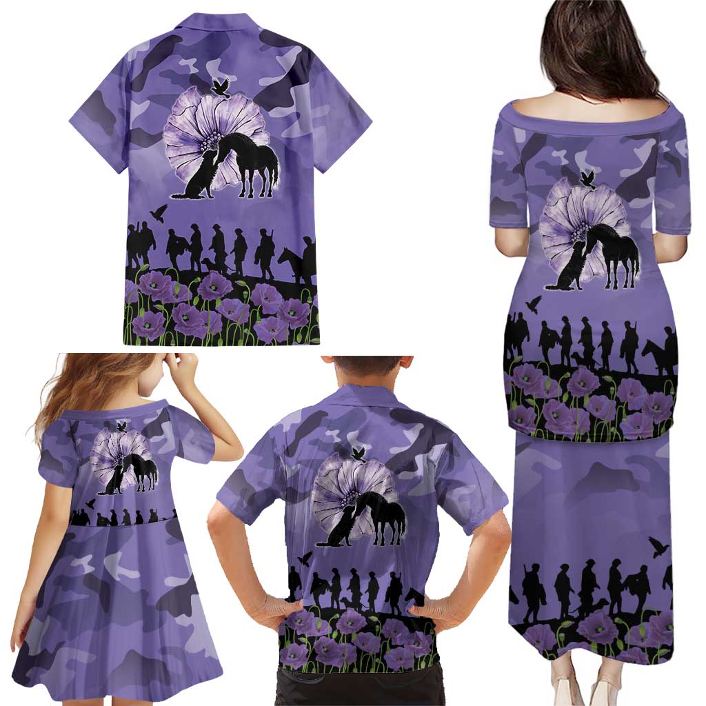 ANZAC Day Family Matching Puletasi and Hawaiian Shirt Lest We Forget the Animals Too