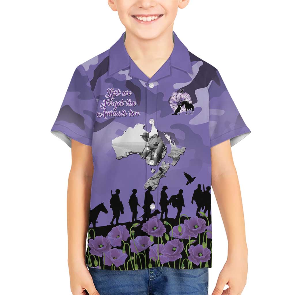 ANZAC Day Kid Hawaiian Shirt Lest We Forget the Animals Too